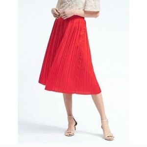Banana Republic Red Pleated Midi Skirt